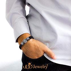 555Jewelry Stainless Steel Star of David Braided Leather Bracelet for Men