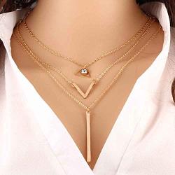 Jovono Fashion MultiLayered Necklaces Rhinestone Strip Pendant Necklace for Women and Girls(Gold)