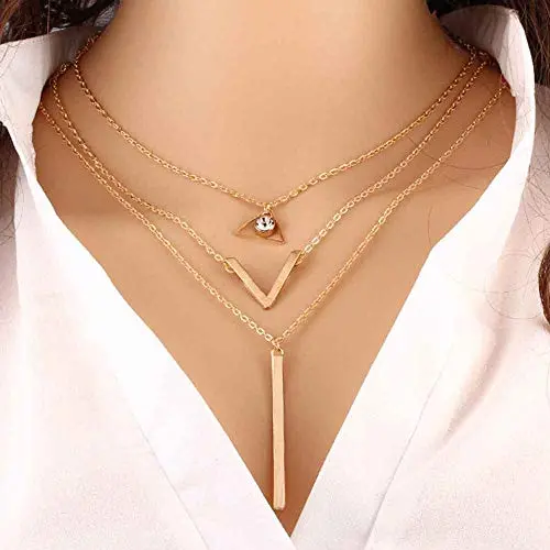 Jovono Fashion MultiLayered Necklaces Rhinestone Strip Pendant Necklace for Women and Girls(Gold) Jovono Fashion MultiLayered Necklaces Rhinestone Strip Pendant Necklace for Women and Girls(Gold)
