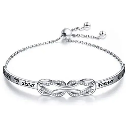 925 Sterling Silver Knot Inspirational Bracelet Engraved''Always My Sister, Forever My Friend'' Adjustable Sisters Bracelets Friendship Jewelry for Women 925 Sterling Silver Knot Inspirational Bracelet Engraved''Always My Sister, Forever My Friend'' Adjustable Sisters Bracelets Friendship Jewelry for Women