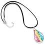 Suvani Jewelry Hand Blown Venetian Murano Glass Pastel Rasta Reggae Pastel 3 Colors Teardrop Puff Pendant Necklace