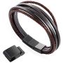 Back in Black Leather Bracelet for Men Brushed Stainless Steel Magnetic Clasp Double Layer Black Braided - incl. Extension and metal box- once as a gift!