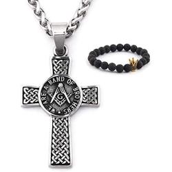 Gungneer Masonic Symbol Necklace Celtic Cross Pendant Stainless Steel Keel Chain Freemason Jewelry for Men Women