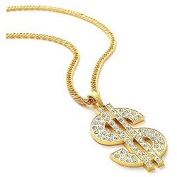 Gold Chain with Dollar Sign Big Money Necklaces for Men Women,Stainless Steel Iced Out Rhinestone Jewelry,Fashion Pendants with 28 Inches Chain