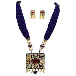 Babosa Sakhi Navratan Blue Pendant Necklace Set Indian Traditional Multicolor Meenakari Jaipuri Jewelry Set CSRN18