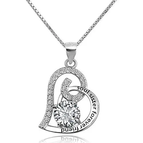 LoEnMe Jewelry 925 Sterling Silver Necklace Love Heart with Birthstone Crystal Forever Friend Sister Soulmate Engraved Pendants Gift for Mom LoEnMe Jewelry 925 Sterling Silver Necklace Love Heart with Birthstone Crystal Forever Friend Sister Soulmate Engraved Pendants Gift for Mom