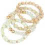 Bohemian Natural Stone Beaded Multi Layer Stacking Statement Bracelets - Sparkly Crystal, Wood, Tassel Charm Stretch Prayer Cuff Bangle Set