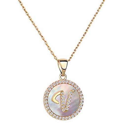Moiom Teen Girls Jewelry,14k Gold Plated Round Disc Double Side Adjustable Bling Alphabet Pendant Necklace,Pave Cubic Zirconia Disc A to Z Alphabet,Meaningful Cute Necklace for Teen Girls