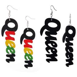 GUOXIAOMEI 2 Pairs Afrocentric African Wood Earrings African Wooden Dangle Text Earrings Natural Ethnic Earrings