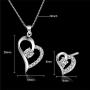 Women Love Heart Pendant Necklace Earrings Set, Sterling Silver Jewelry Set Gift For Her