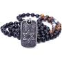 PEARLADA Gothic Skull Necklace Pendant Necklace Fashion Star of David and Cross Dangle Necklaces Long Black Onyx Beads Jewelry Handmade for Women Stainless Steel Necklace