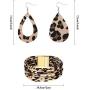 Hicarer 4 Pack Leopard Jewelry Set Y-Shape Tassel Necklace Leopard Rhombus Hook Dangle Earrings Multilayer Bracelet