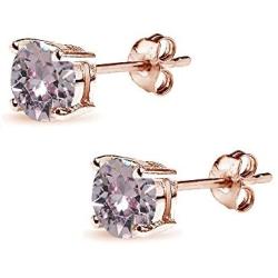 Rose Gold Flashed Sterling Silver 6mm Round Solitaire Stud Earrings Made with Swarovski Crystals