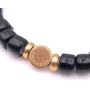 Mens Glass & Brass Stretch Bead Bracelet - Black