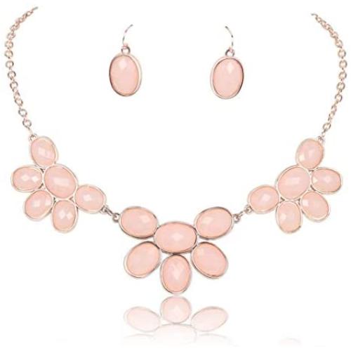 Firstmeet Shiny Contrast Color bib Necklace with Earrings