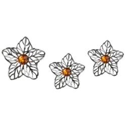 Sterling Silver Amber Cristal Flower Jewelry Set Earrings and Pendant