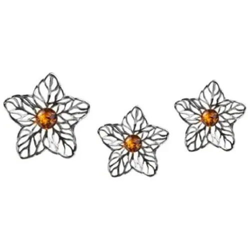Sterling Silver Amber Cristal Flower Jewelry Set Earrings and Pendant Sterling Silver Amber Cristal Flower Jewelry Set Earrings and Pendant