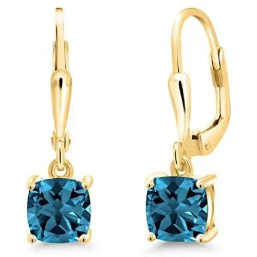 Gem Stone King 18K Yellow Gold Plated Silver London Blue Topaz Earrings For Women (2.35 Cttw, Gemstone Birthstone, Cushion Cut 6MM) Gem Stone King 18K Yellow Gold Plated Silver London Blue Topaz Earrings For Women (2.35 Cttw, Gemstone Birthstone, Cushion Cut 6MM)