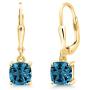Gem Stone King 18K Yellow Gold Plated Silver London Blue Topaz Earrings For Women (2.35 Cttw, Gemstone Birthstone, Cushion Cut 6MM)