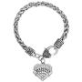 Lemegeton Antique Silver Heart Bracelet Character Engraved Pendant Wheat Chain for Women Girls Gift Jewelry