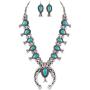 Jayde N Grey Turquoise Squash Blossom Navajo Bohemian Womens Southwestern Statement Choker Necklace & Earrings Bundle: Set & Jewelry Bag