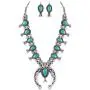 Jayde N Grey Turquoise Squash Blossom Navajo Bohemian Womens Southwestern Statement Choker Necklace & Earrings Bundle: Set & Jewelry Bag