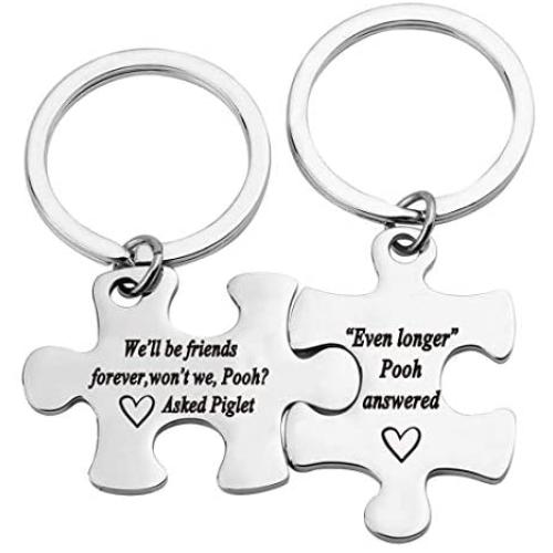 EIGSO Best Friend Keychain Winnie The Pooh Friendship Keychain We’ll be Friends Forever, Won’t we, Pooh? - Asked Piglet BBF Keychain Gifts Friendship Jewelry(KR- Friends Forever)