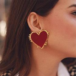 Punk Gold Edge Vintage Bohemia Big Red Heart Earrings For Women Fashion Girl Large Sweet Heart Statement Earrings Party Jewelry 4 pcs