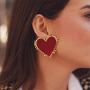 Punk Gold Edge Vintage Bohemia Big Red Heart Earrings For Women Fashion Girl Large Sweet Heart Statement Earrings Party Jewelry 4 pcs