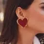 Punk Gold Edge Vintage Bohemia Big Red Heart Earrings For Women Fashion Girl Large Sweet Heart Statement Earrings Party Jewelry 4 pcs