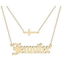 Joelle Jewelry Design Sterling Silver Layered Choker Name Necklace Personalized with Heart, Custom Nameplate Pendant 18K Gold Plated