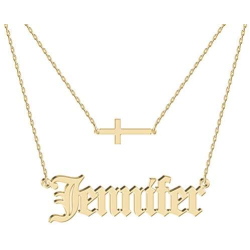Joelle Jewelry Design Sterling Silver Layered Choker Name Necklace Personalized with Heart, Custom Nameplate Pendant 18K Gold Plated
