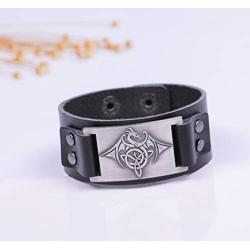 cooltime Black Wings Dragon Viking Mens Leather Bracelet Celtic Jewelry (Silver)