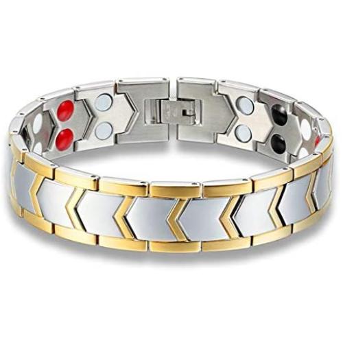 Stainless Steel Magnetic Bracelet- Arthritis Pain Relief & Carpal Tunnel Relief Magnetic Therapy Bracelets for Men (Silver & Gold)