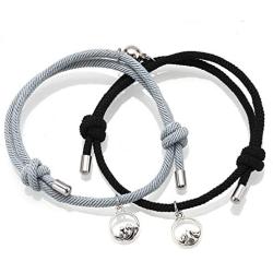 Noni Couple Magnetic Bracelet Mutual Attraction Braided Charm Pendants Bracelet Couple Adjustable Bracelets Jewelry Gifts for Women Men Couple Best Friend.