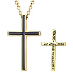 FaithHeart Cross Necklace, Stainless Steel/Gold Plated Christian Jewelry Church Baptism Gift Cross Pendant Necklaces for Men Women, Customize Available (Send Gift Box)