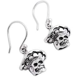 NOVICA .925 Sterling Silver Skull with Hat Dangle Earrings Horseman Catrin