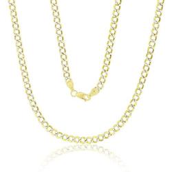 14K Yellow Gold Hollow 2mm-11mm Cuban White Pave Chain | Italian Gold Chain | Gold Curb Necklaces for Men and Women