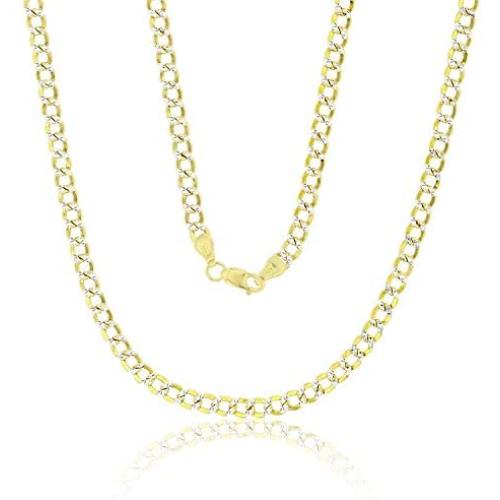 14K Yellow Gold Hollow 2mm-11mm Cuban White Pave Chain | Italian Gold Chain | Gold Curb Necklaces for Men and Women