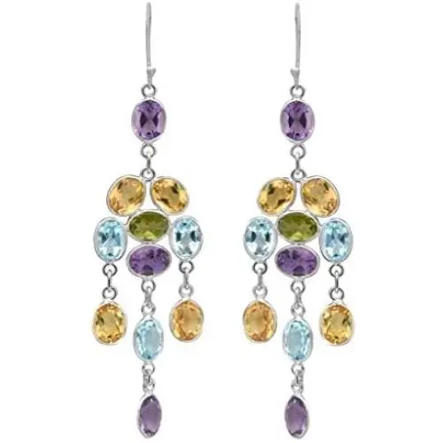 Peridot Amethyst Citrine Blue Topaz Sterling Silver Dangle Earrings Peridot Amethyst Citrine Blue Topaz Sterling Silver Dangle Earrings