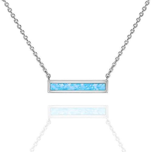 PAVOI 14K Gold Plated Thin Bar Green/White Created Opal Necklace Pendant 16-18''