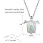 FANCIME October Birthstone 925 Sterling Silver Sea Turtle Necklace/Stud Earrings Created Blue/White Fire Opal Pendant Fine Jewelry for Women