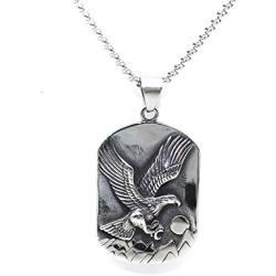 Eagle Necklace for Men, Viking Eagle Head Pendant Necklace with 23.6” Chain, American Bald Eagle Totem Amulet Necklace, Flying Hawk Eagle Tag Necklace, Punk Animal Eagle Jewelry Gift for Men Boys