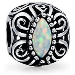 Vintage Style Created Opal Bali Style Scroll Milgrain Charm Bead For Women 925 Sterling Silver Fits European Bracelet