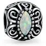 Vintage Style Created Opal Bali Style Scroll Milgrain Charm Bead For Women 925 Sterling Silver Fits European Bracelet