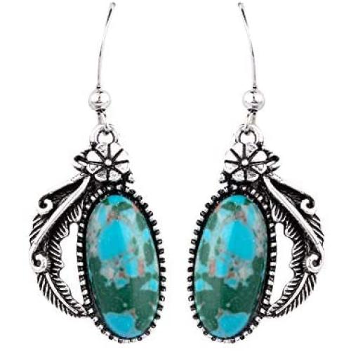 Givihoka Turquoise Dangle Earrings for Women – Big Blue Boho Vintage Statement Turquoise Earrings, Large Bohemian Retro Drop Turquoise Earrings