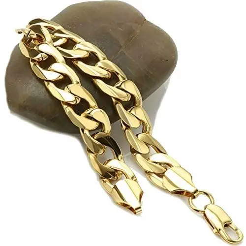 Gold Bracelet Mens / Womens | 12 mm Thick Diamond Cut Cuban Link | 20X Pure 14 Karat (ct) Gold Plating Than Other Chains for Men - The Feel of Pure Solid Gold - 8 '' & 9'' inch USA Made!