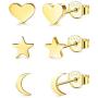 LOYALLOOK 3 Pairs 925 Sterling Silver Stud Earrings Tiny Moon Star Heart Plain Silver Stud Earrings Set for Women