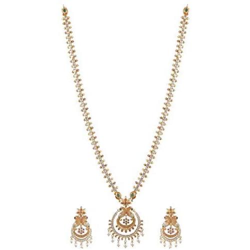 Tarinika Indian Traditional Nakshatra CZ Long Necklace set for women and Girl - White Red Green