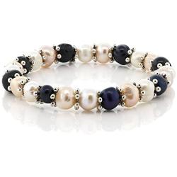 Gem Stone King Multi-Color Cultured Freshwater Pearl Necklace Earrings Bracelet Set 7-8MM 18inches